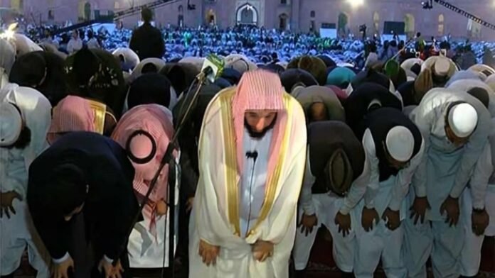 Imam Leads Maghrib Prayer at Badshahi Masjid